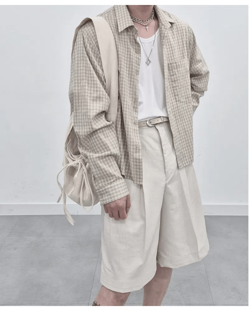 亞麻 短版 格紋 襯衫 / 3色