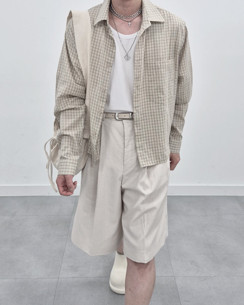 亞麻 短版 格紋 襯衫 / 3色