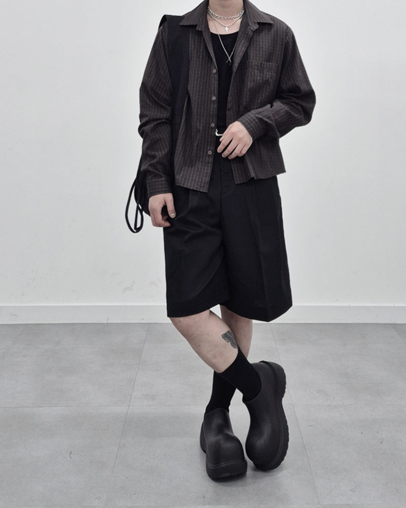 亞麻 短版 格紋 襯衫 / 3色