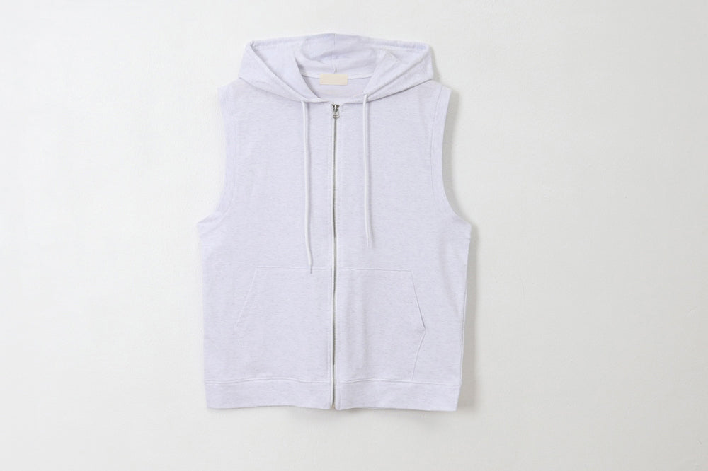 簡約 層次 棉質 無袖 拉鍊 連帽 背心 / 3色