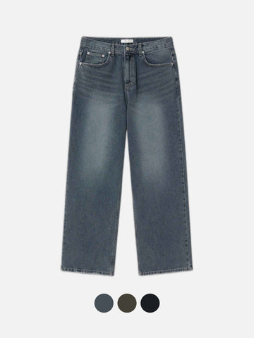 復古 水洗 寬鬆 顯高 直筒 牛仔褲 / 3色