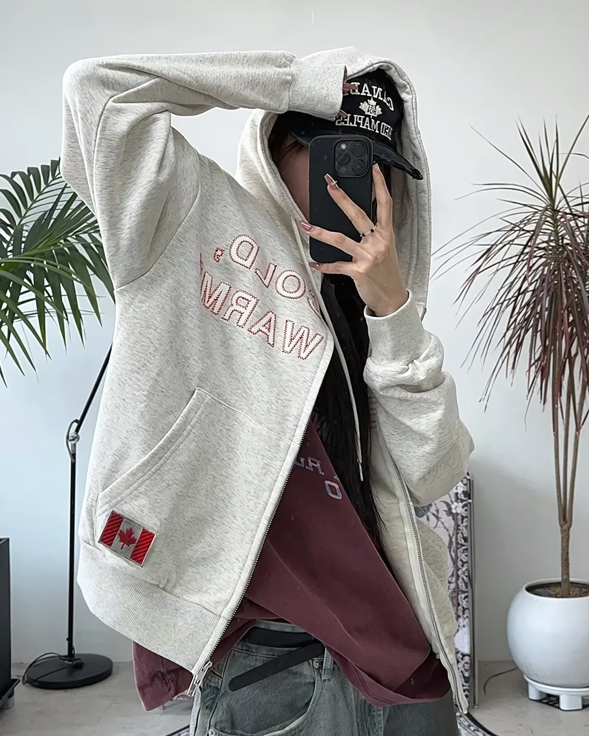 街頭 CANADA 加拿大印花 雙拉鍊 連帽 外套