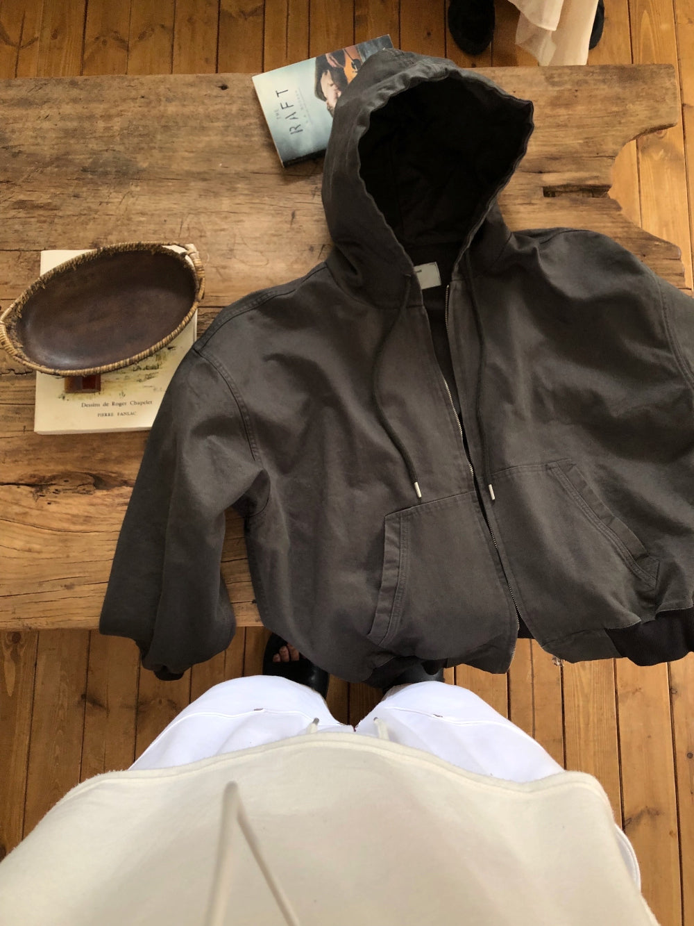 重磅 工裝 水洗 雙拉鍊 連帽 外套 / 2色