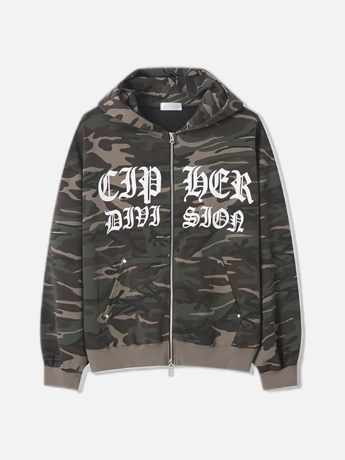 迷彩 哥德字體 雙拉鍊 連帽 外套 / 2色