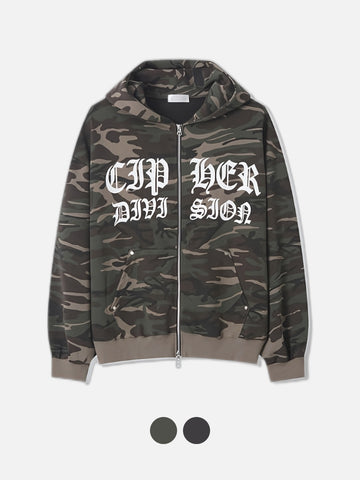 迷彩 哥德字體 雙拉鍊 連帽 外套 / 2色
