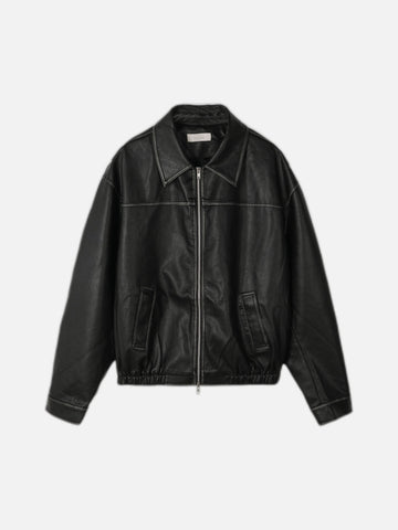 復古 仿舊 短版 皮革 雙拉鍊 皮外套 / 2色