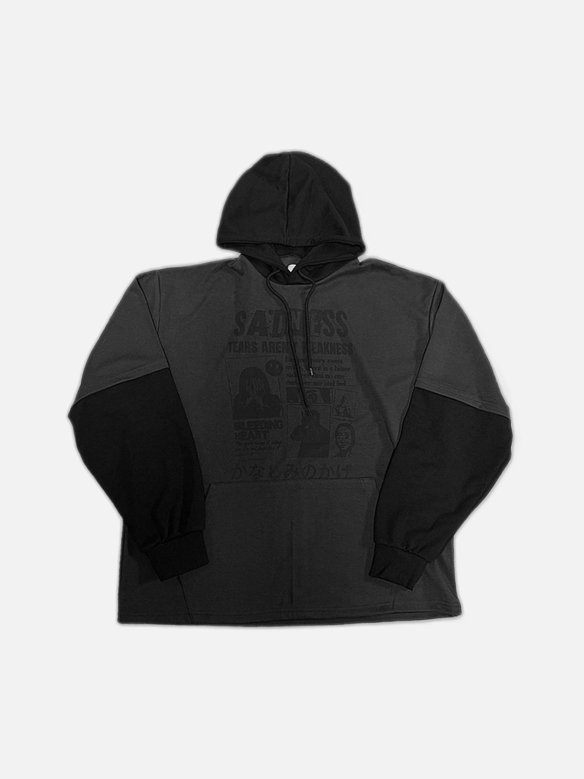 街頭 印花 拼色 假兩件 連帽 帽T / 3色