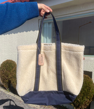 羊羔絨 拼接 帆布 寬底 肩背 托特包