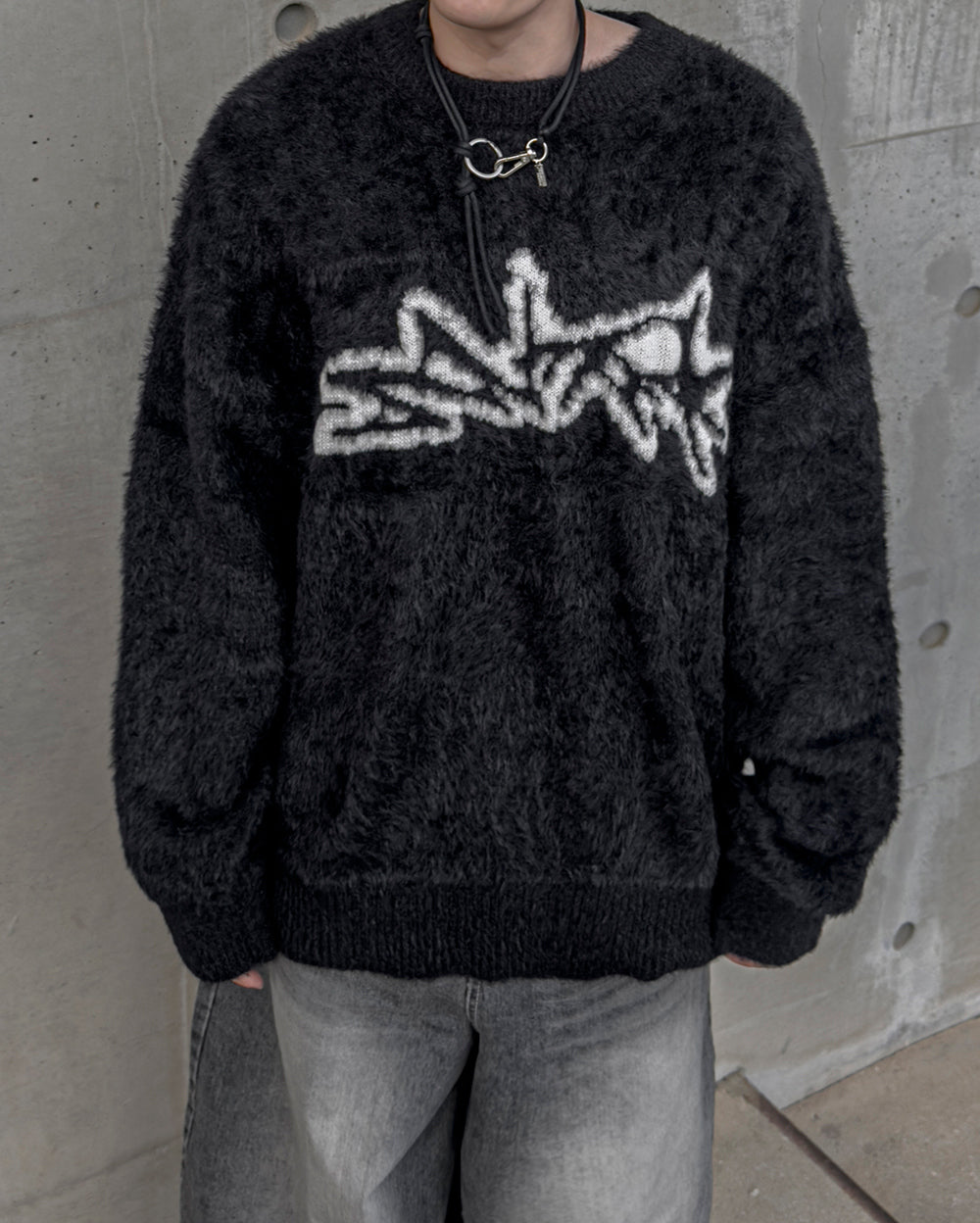 街頭 馬海毛 塗鴉 落肩 毛衣 / 3色