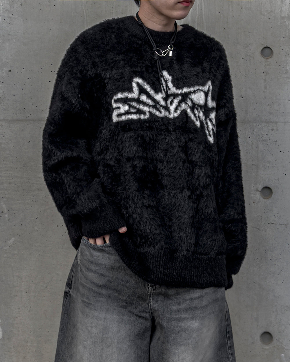 街頭 馬海毛 塗鴉 落肩 毛衣 / 3色