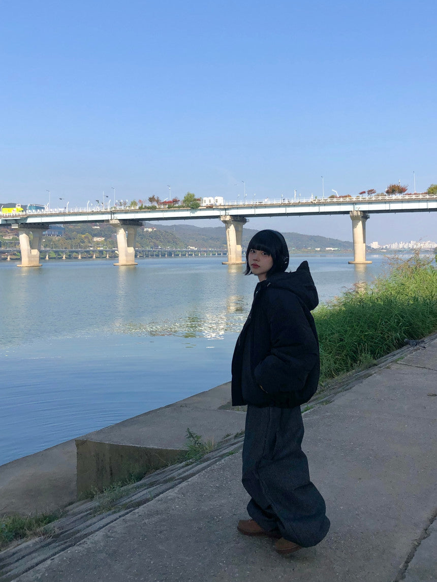 可調抽繩 雙拉鍊 極簡 寬鬆 連帽 羽絨外套 / 3色