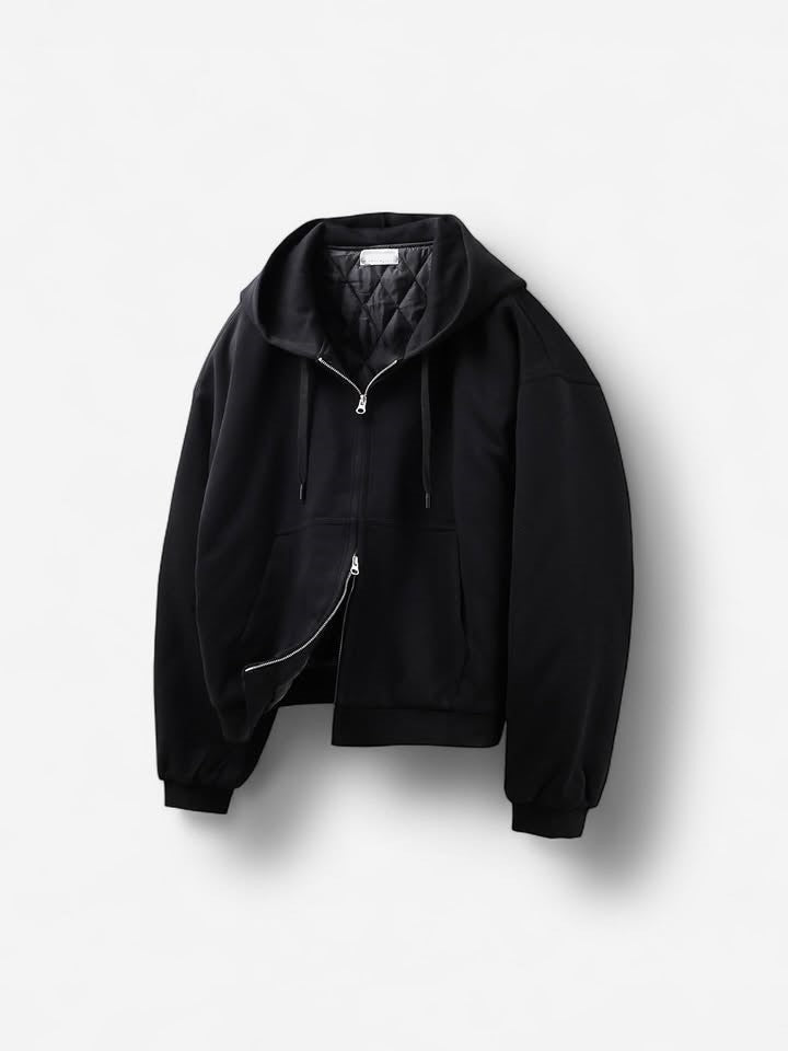 寬鬆 鋪棉 雙拉鍊 落肩 Boxy 連帽外套 / 3色