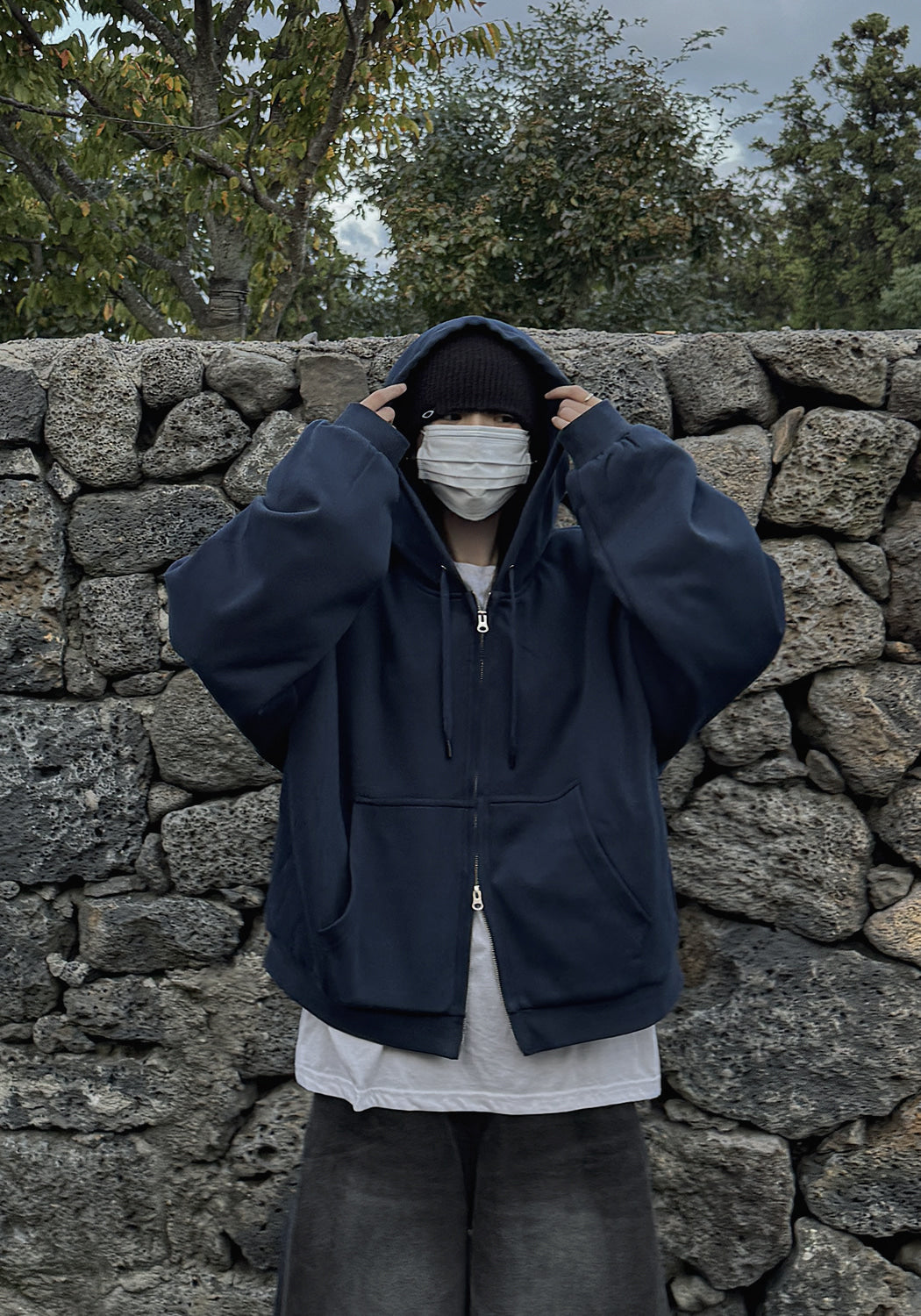 寬鬆 鋪棉 雙拉鍊 落肩 Boxy 連帽外套 / 3色