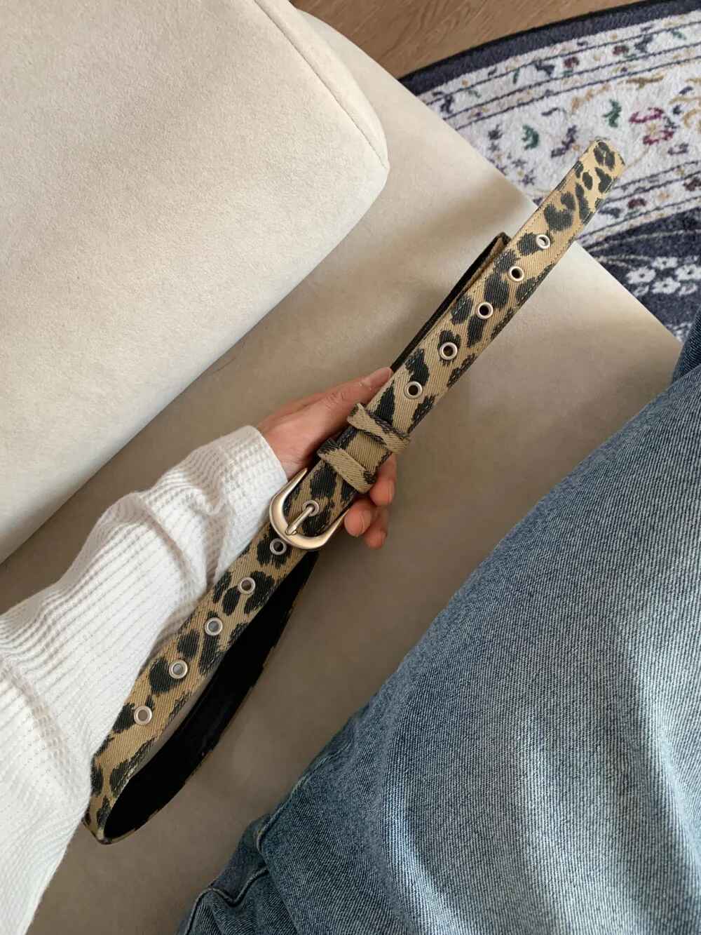 25mm 復古 豹紋 金屬孔洞 皮帶 / 3色 - WHATEVER STUDIO