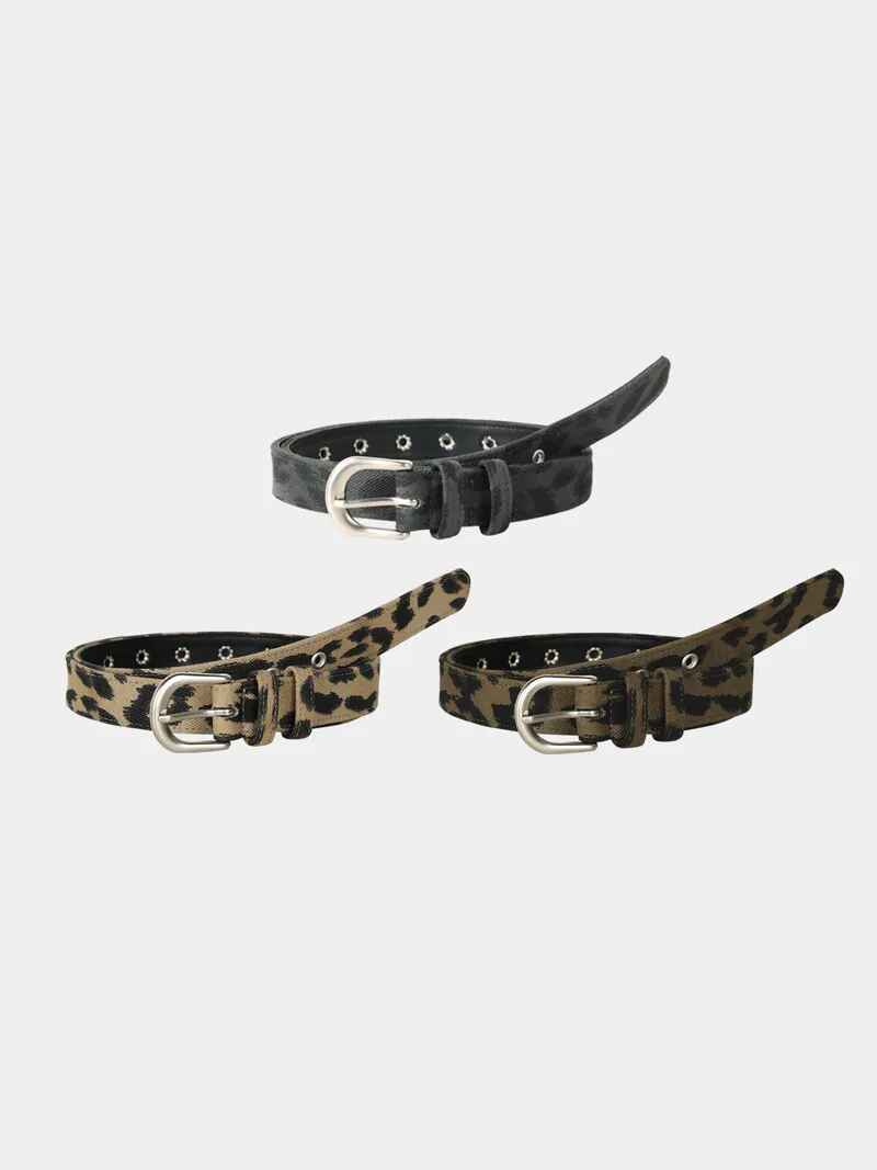 25mm 復古 豹紋 金屬孔洞 皮帶 / 3色 - WHATEVER STUDIO