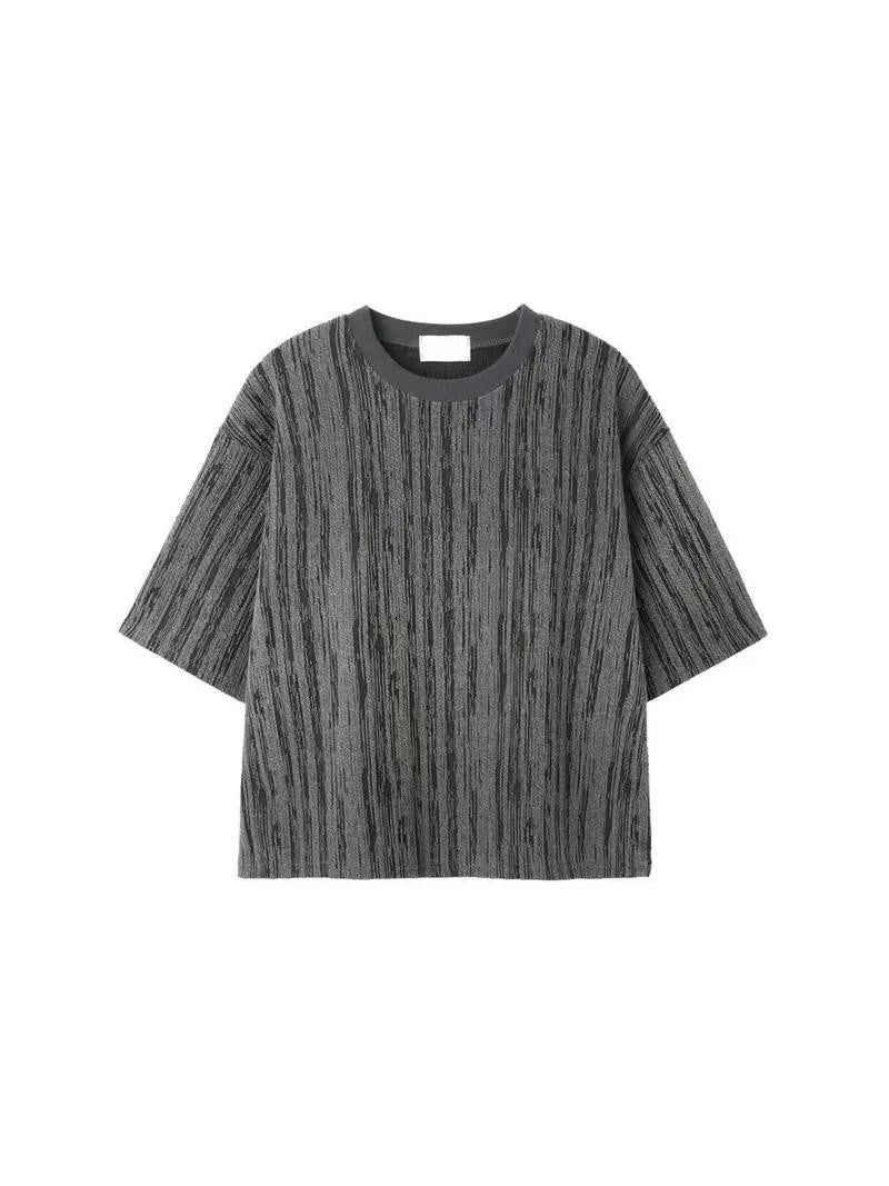 木紋 提花 寬短 短袖 上衣 / 3色 - WHATEVER STUDIO