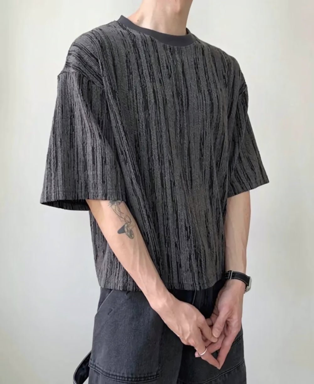 木紋 提花 寬短 短袖 上衣 / 3色 - WHATEVER STUDIO