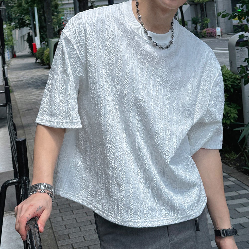 木紋 提花 寬短 短袖 上衣 / 3色 - WHATEVER STUDIO