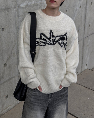 街頭 馬海毛 塗鴉 落肩 毛衣 / 3色 - WHATEVER STUDIO