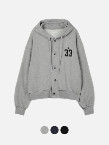 33 斑駁刺繡 鈕扣 開襟 連帽衫 / 3色 - WHATEVER STUDIO