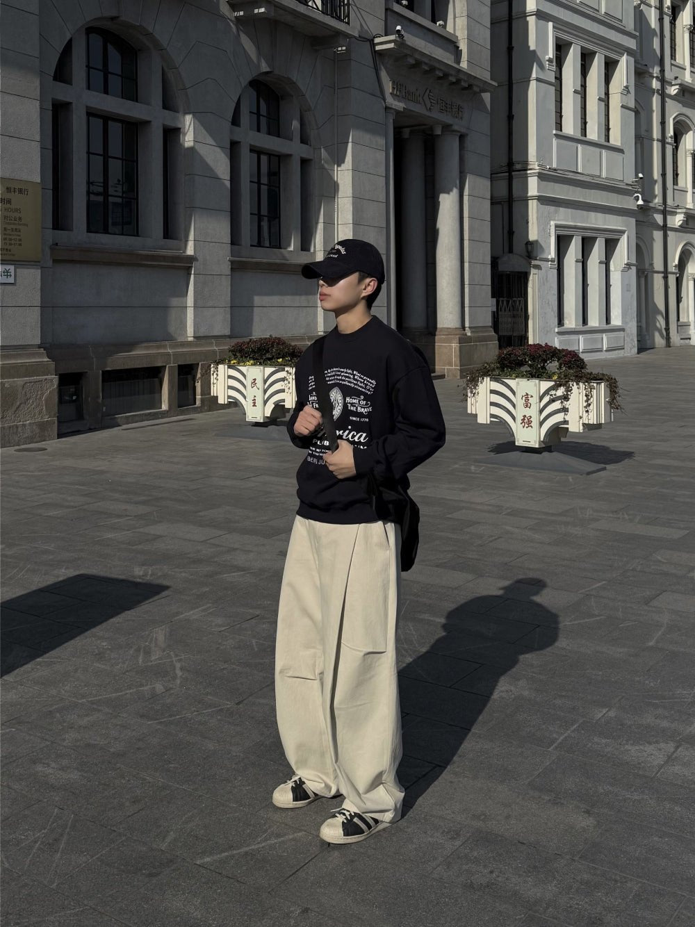 側摺 弧形剪裁 棉質 長褲 / 4色 - WHATEVER STUDIO