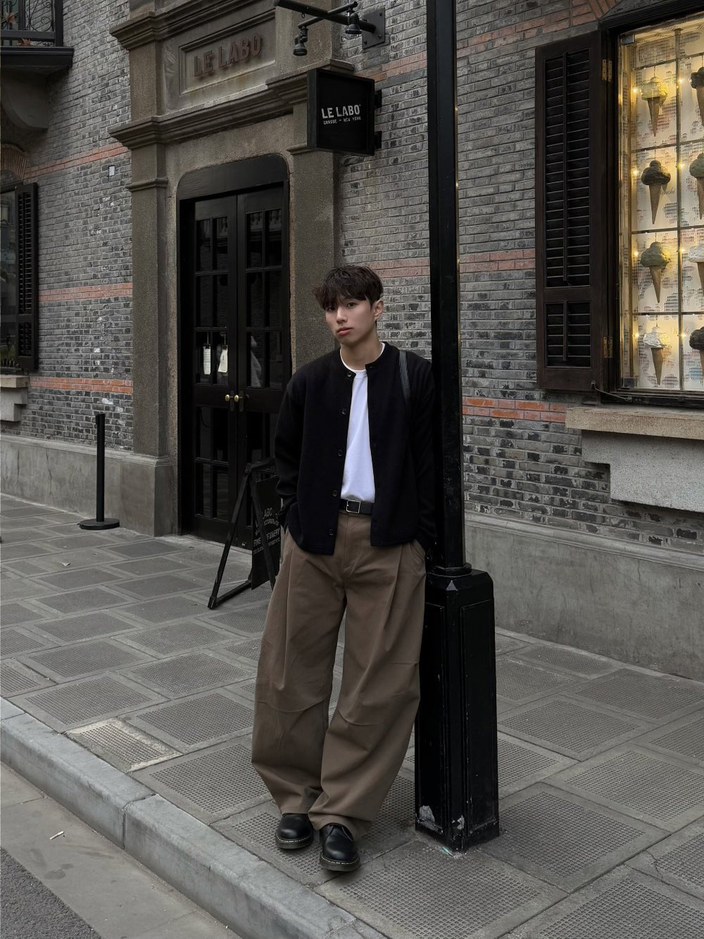 側摺 弧形剪裁 棉質 長褲 / 4色 - WHATEVER STUDIO