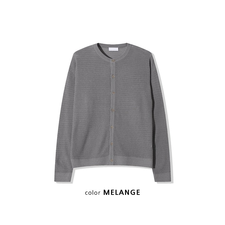 簡約 網眼 透氣 亨利領 開襟衫 / 4色 - WHATEVER STUDIO