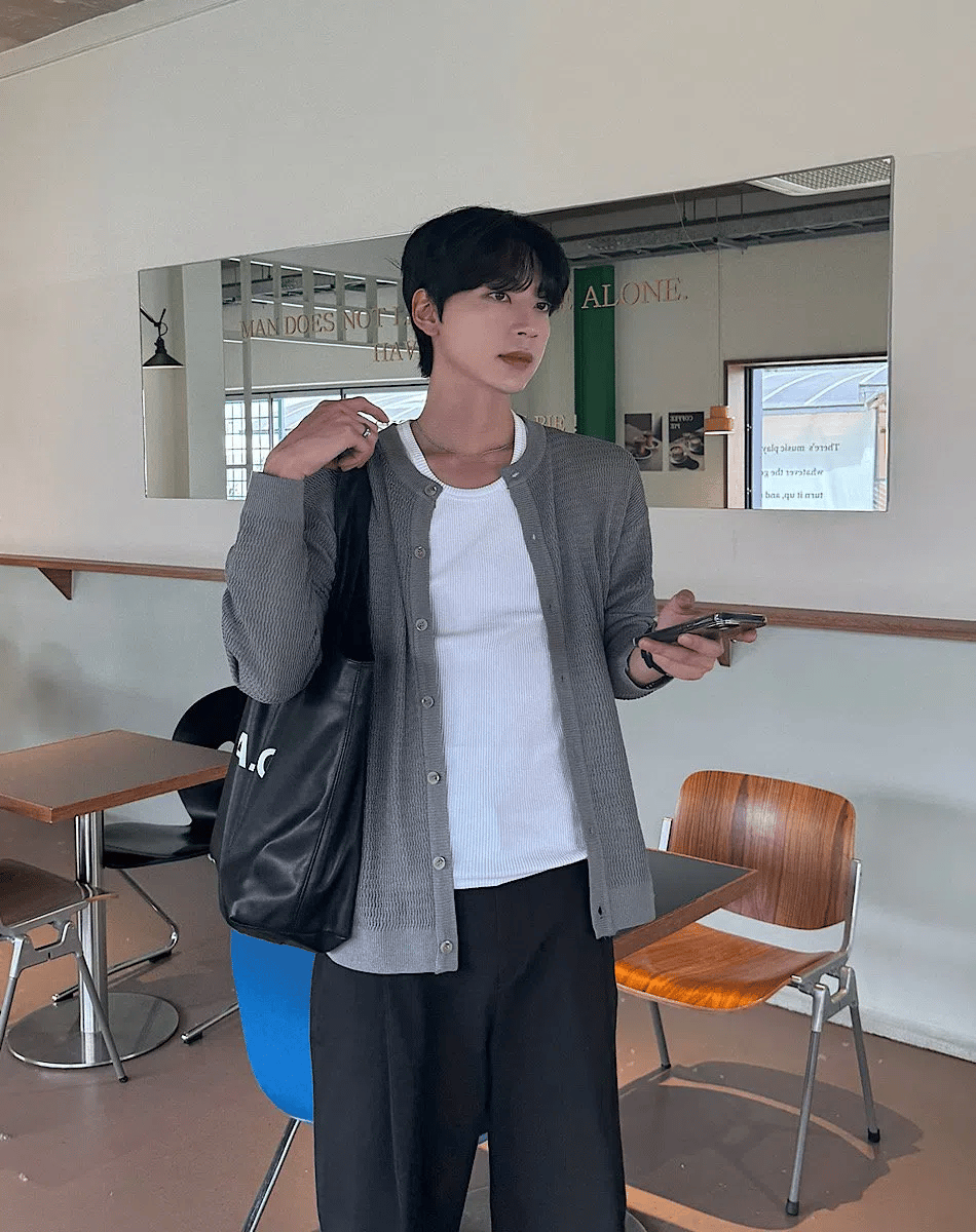 簡約 網眼 透氣 亨利領 開襟衫 / 4色 - WHATEVER STUDIO