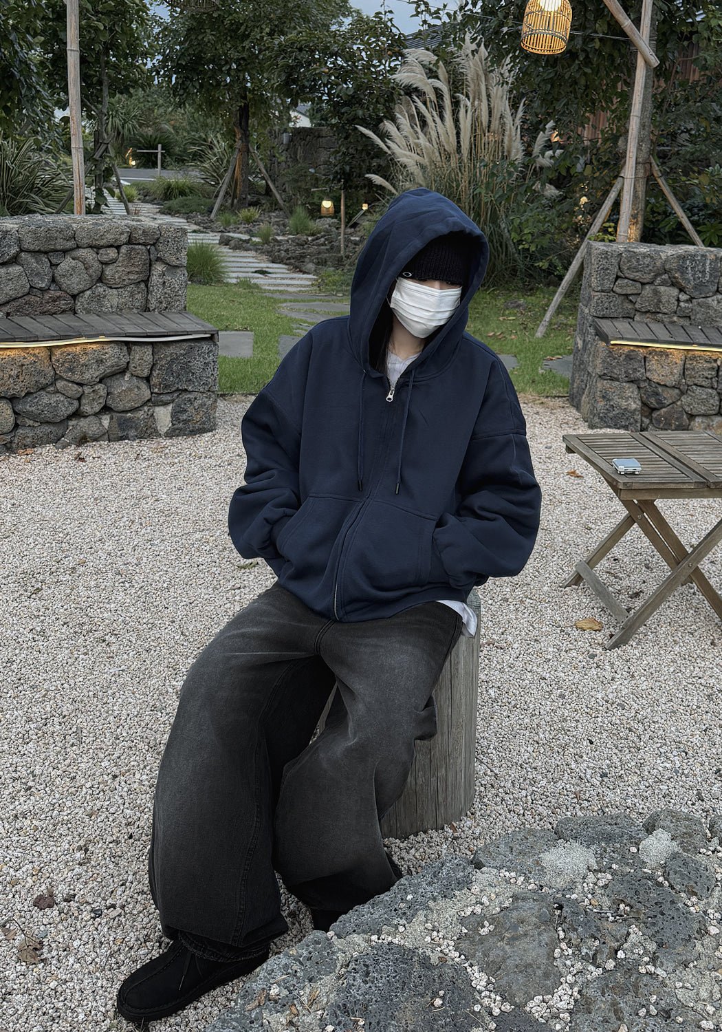 寬鬆 鋪棉 雙拉鍊 落肩 Boxy 連帽外套 / 3色 - WHATEVER STUDIO