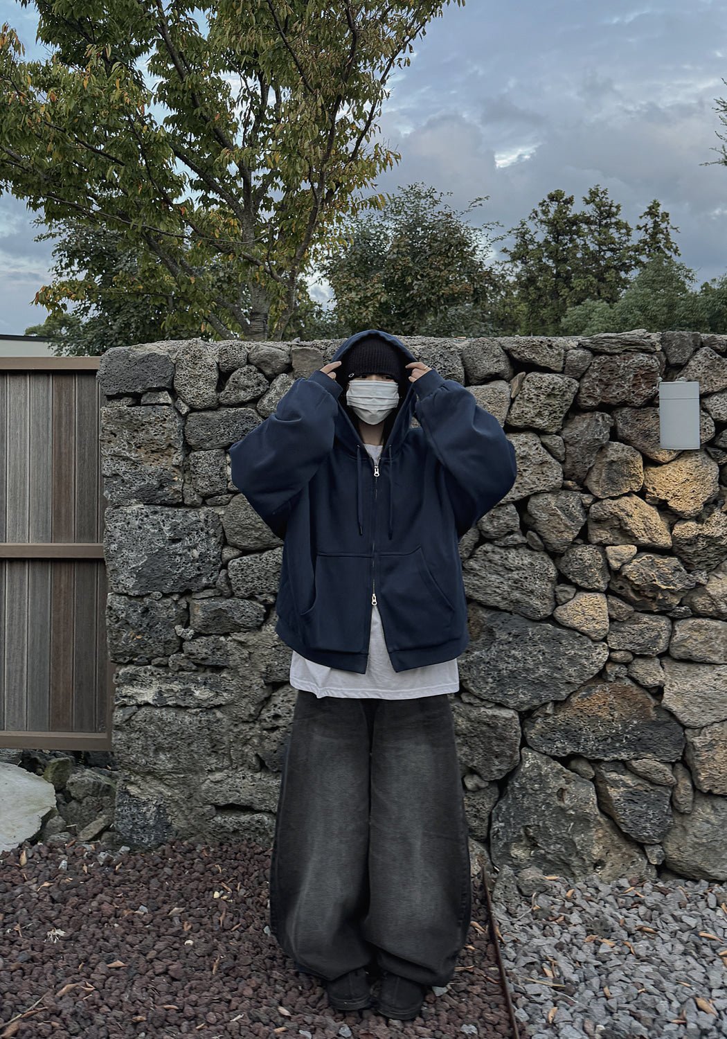 寬鬆 鋪棉 雙拉鍊 落肩 Boxy 連帽外套 / 3色 - WHATEVER STUDIO