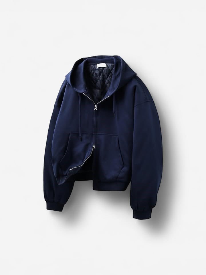 寬鬆 鋪棉 雙拉鍊 落肩 Boxy 連帽外套 / 3色 - WHATEVER STUDIO
