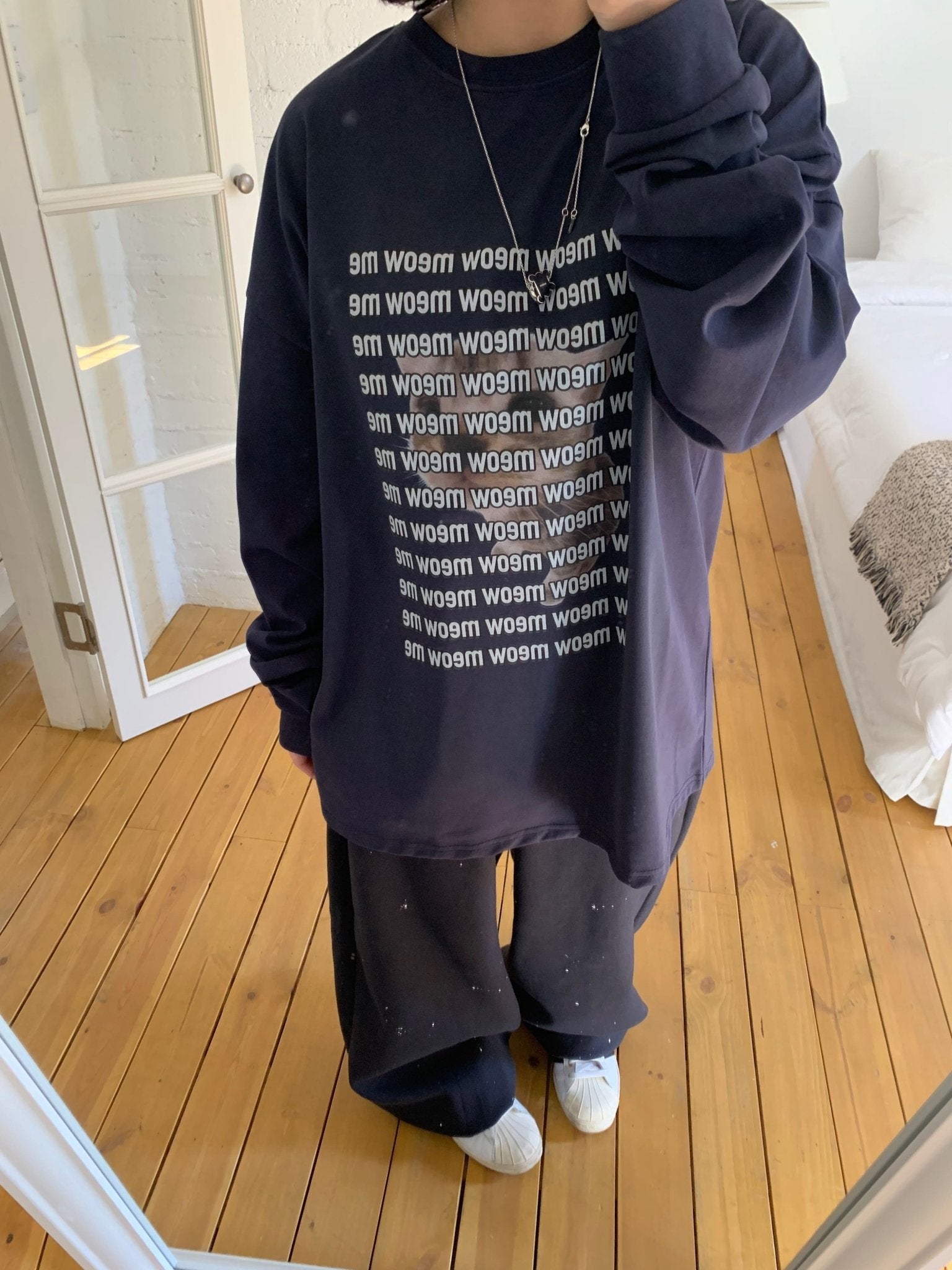 Meow 貓咪 滿版 寬鬆 長袖T / 3色 - WHATEVER STUDIO