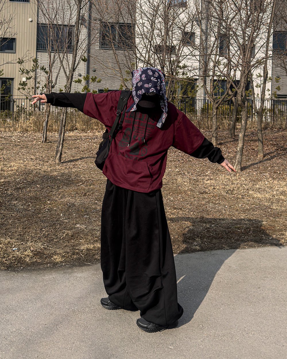 街頭 印花 拼色 假兩件 連帽 帽T / 3色 - WHATEVER STUDIO