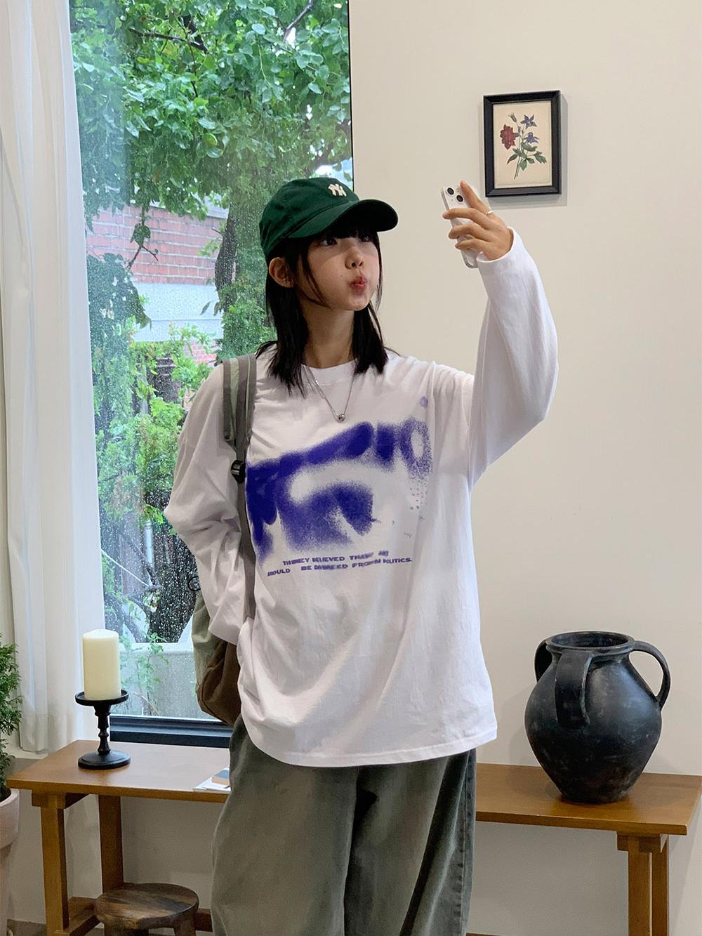 暈染 文字 印花 寬鬆 長袖T / 4色 - WHATEVER STUDIO