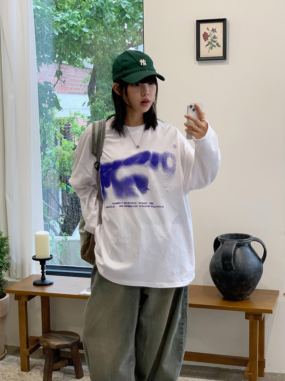 暈染 文字 印花 寬鬆 長袖T / 4色 - WHATEVER STUDIO