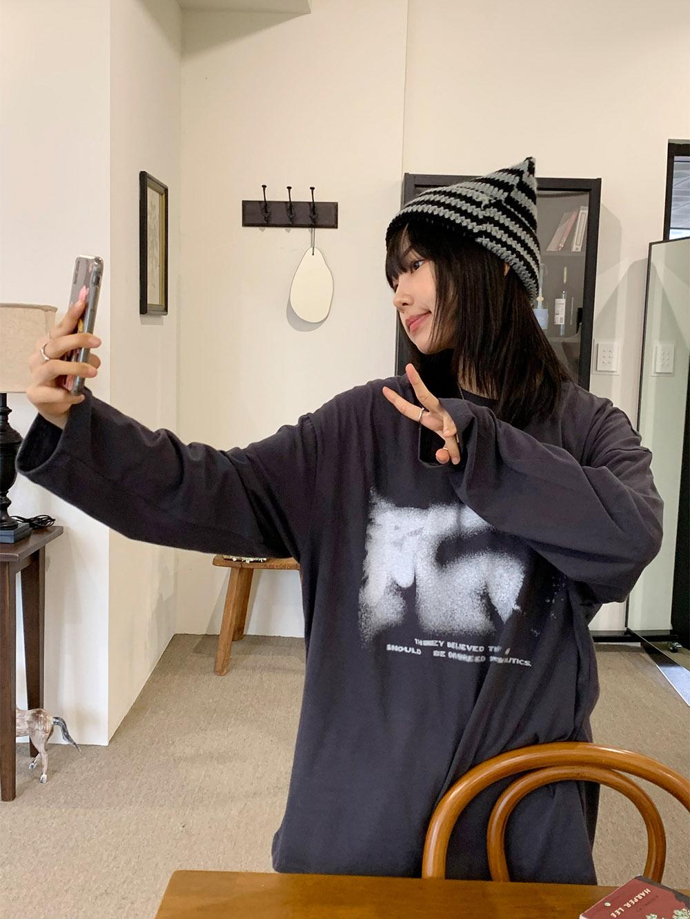 暈染 文字 印花 寬鬆 長袖T / 4色 - WHATEVER STUDIO